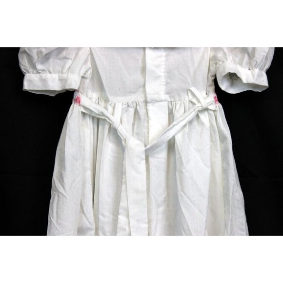 Vtg 90s Isabel Garreton Smocked White Dress 3T Dots Pleated Collar Pink Flowers - Picture 7 of 12